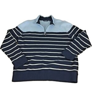 Lands End Vintage 1/4 Zip Pullover Sweater Men's XL 46" Navy Blue Striped Jumper